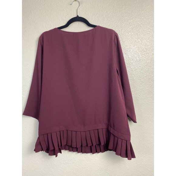 J. Jill Womens Maroon Pleated Hem Long Sleeve Top Women size Large Office Career - Picture 12 of 13